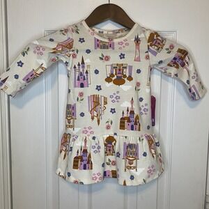 Disney Princess Dress‎ Long Sleeve Castle Print Drop White Toddler 3T NWT